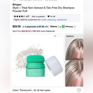 Briogeo Style + Treat Dry Shampoo Puff in Mint Green